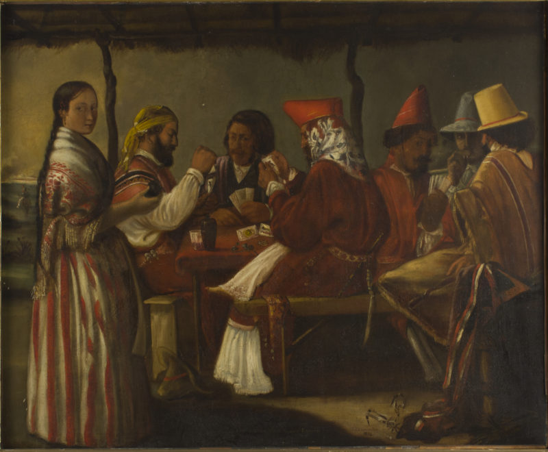 Soldados de Rosas jugando a los naipes.
